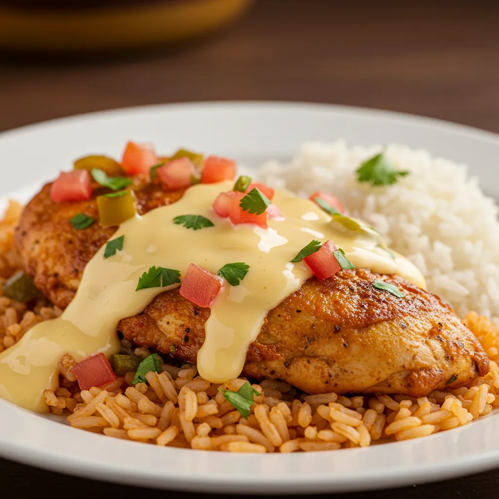 Mexican Chicken & Rice with Creamy Queso